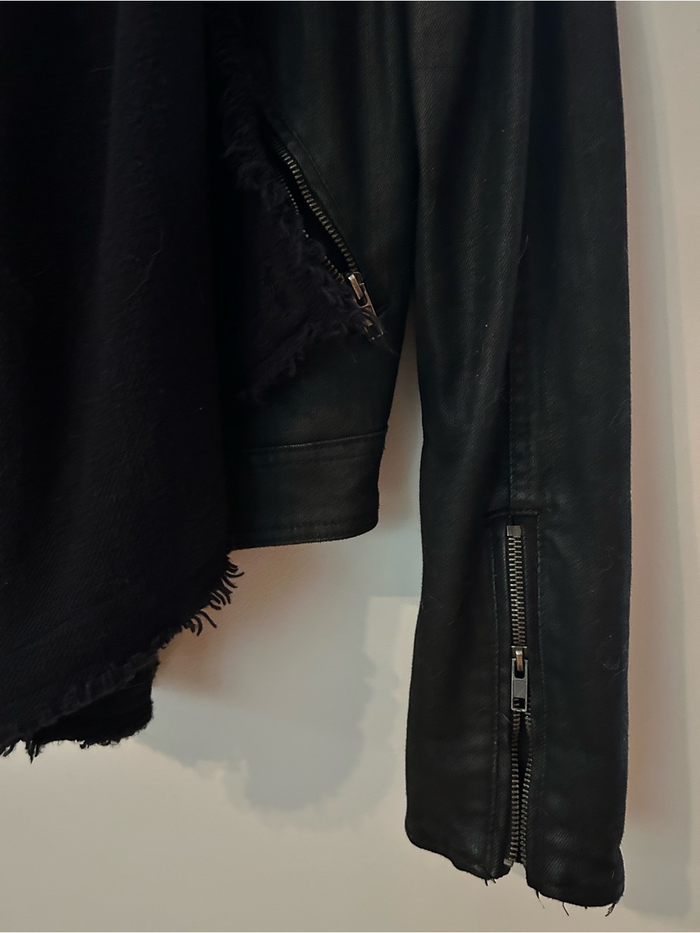 Free People Drape Front Coated Denim Moto Jacket Small EUC - Picture 5 of 6